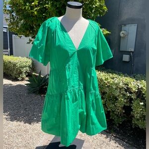 A.L.C Green Dress | Puffy Sleeves | Deep V neck line